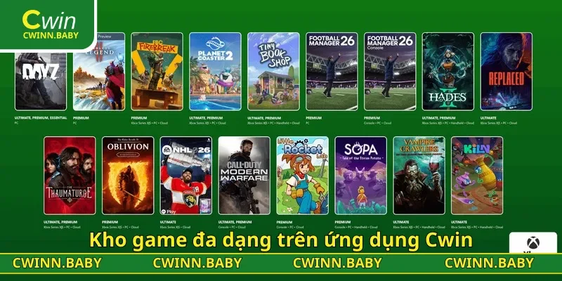 Kho game đa dạng trên ứng dụng Cwin